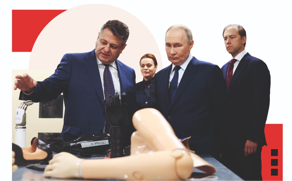 Генеральный директор АО «ЦИТО» (Центр инновационных технологий в ортопедии) Виктор Спектор (слева) демонстрирует президенту Владимиру Путину современные протезы, которые используются для реабилитации раненых участников СВО Генеральный директор АО «ЦИТО» (Центр инновационных технологий в ортопедии) Виктор Спектор (слева) демонстрирует президенту Владимиру Путину современные протезы, которые используются для реабилитации раненых участников СВО